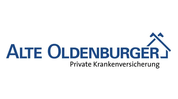 Logo der Alte Oldenburger Private Krankenversicherung mit blauer Schrift und stilisiertem Hausdach-Symbol.